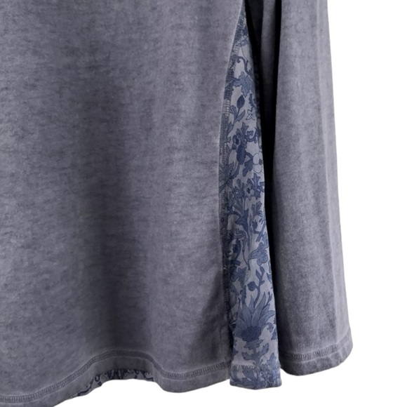 Soft Surroundings Blue Floral Contrast Tunic Top L Boho Cottagecore Long Sleeve - Picture 7 of 11